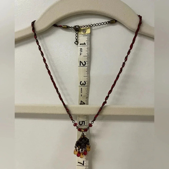 Vintage Y2K Red and Gold Beaded Necklace- Ribbon woven through chain- 18” - Picture 5 of 5